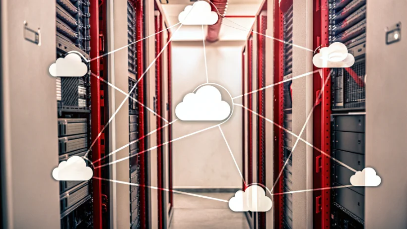 Network architecture showing hybrid cloud connectivity between data centre and multiple cloud providers
